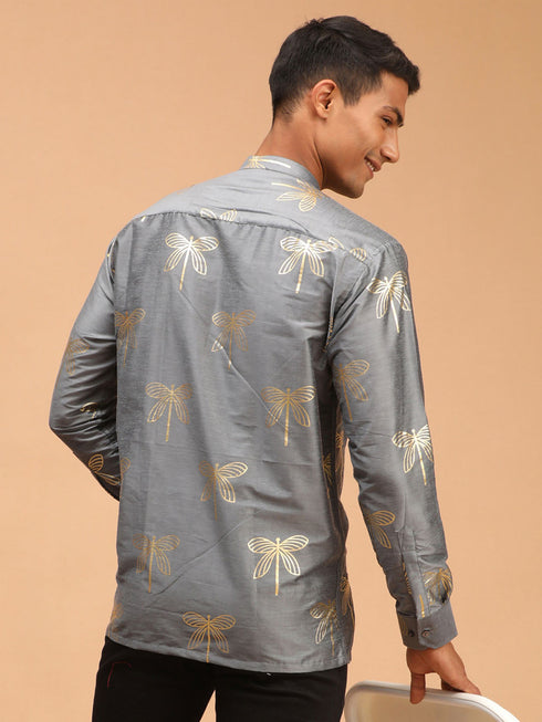 Men's Grey Foil Print Shirt